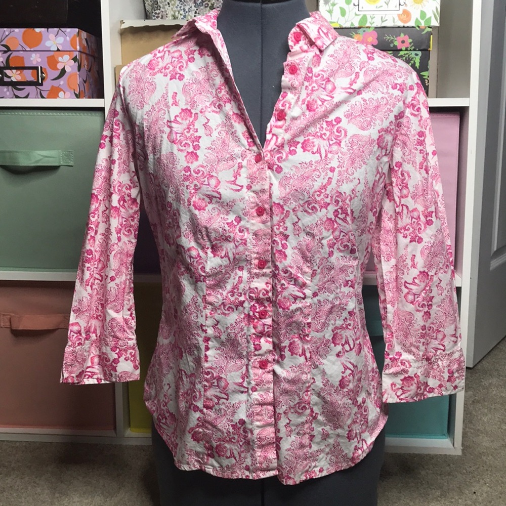 Pink Paisley Print Button Down Laura Scott Petite